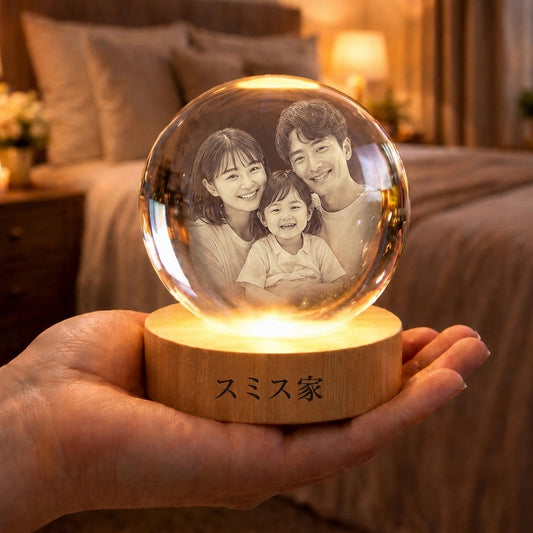 パーソナライズされた3Dクリスタルボール写真ポートレートLED、彫刻されたフォトボールLEDナイトライト、母の日ギフト、家族写真ギフト、記念日ギフト