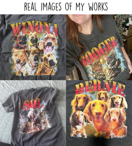 カスタム犬用Tシャツ、レトロ犬用シャツ、パーソナライズされたペットプリントシャツ、90年代シャツ