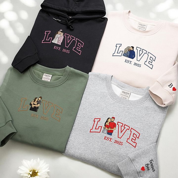 💏 オリジナル写真刺繍スウェットシャツ - 記念日の贈り物に最適