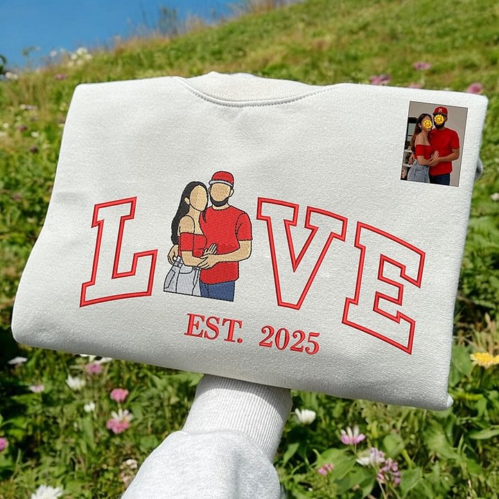 💏 オリジナル写真刺繍スウェットシャツ - 記念日の贈り物に最適