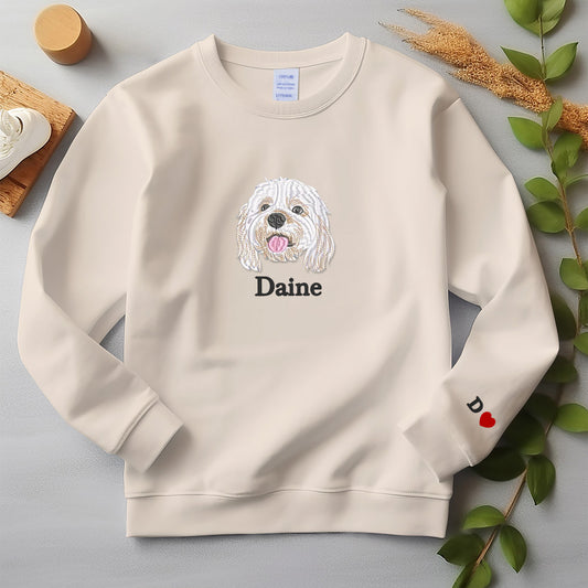 写真からカスタム刺繍された犬のスウェットシャツ、名前付きのパーソナライズされた猫の顔Tシャツ、ペットの写真を使用した刺繍された漫画のペットのスウェットシャツ