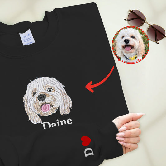 写真からカスタム刺繍された犬のスウェットシャツ、名前付きのパーソナライズされた猫の顔Tシャツ、ペットの写真を使用した刺繍された漫画のペットのスウェットシャツ