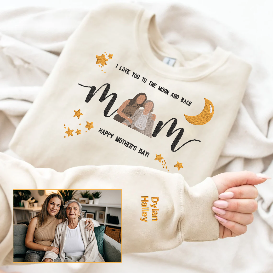 母の日限定✨「I Love You To The Moon And Back」名入れ刺繍パーカー/Tシャツ