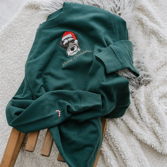 ペットのポートレートを刺繍したオーガニック クリスマス ジャンパー スウェットシャツ