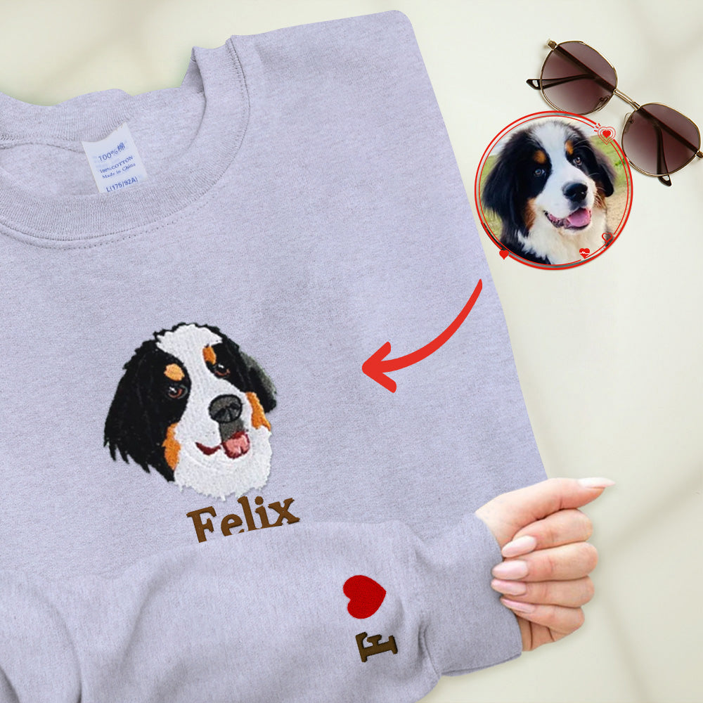 写真からのカスタムペット刺繍 T シャツ、パーソナライズされた猫の刺繍 T シャツ、ペットの顔のスウェットシャツ、クルーネック、T シャツまたはパーカー