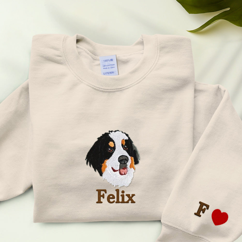 写真からのカスタムペット刺繍 T シャツ、パーソナライズされた猫の刺繍 T シャツ、ペットの顔のスウェットシャツ、クルーネック、T シャツまたはパーカー
