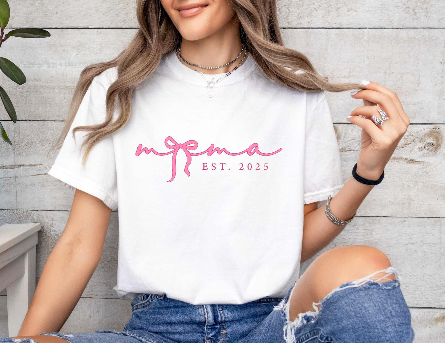 母の日限定|カスタムピンクリボン「Mom Est. 2025」Tシャツ/スウェット/パーカー