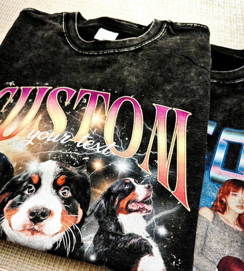 ペットカスタムヴィンテージユニセックスTシャツ、犬パーソナライズブートレッグレトロ90年代