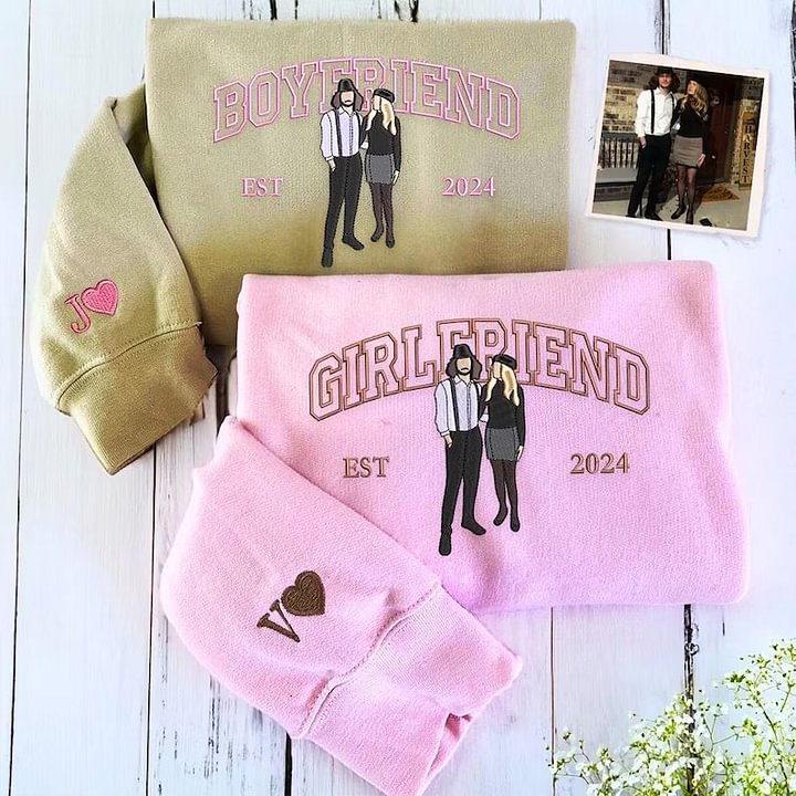 カップル写真刺繍フーディー | パーソナライズされた彼と彼女のスウェットシャツ | カップル向け記念日ギフト