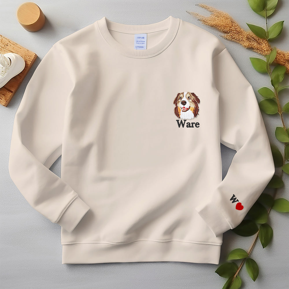 写真からのカスタムペット刺繍 T シャツ、パーソナライズされた猫の刺繍 T シャツ、ペットの顔のスウェットシャツ、クルーネック、T シャツまたはパーカー