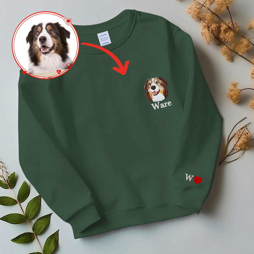写真からのカスタムペット刺繍 T シャツ、パーソナライズされた猫の刺繍 T シャツ、ペットの顔のスウェットシャツ、クルーネック、T シャツまたはパーカー