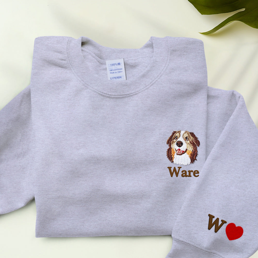 写真からのカスタムペット刺繍 T シャツ、パーソナライズされた猫の刺繍 T シャツ、ペットの顔のスウェットシャツ、クルーネック、T シャツまたはパーカー