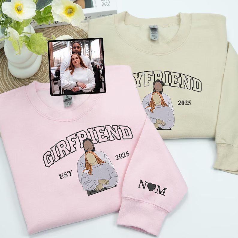 カップル写真刺繍フーディー、パーソナライズされた彼と彼女のスウェットシャツ