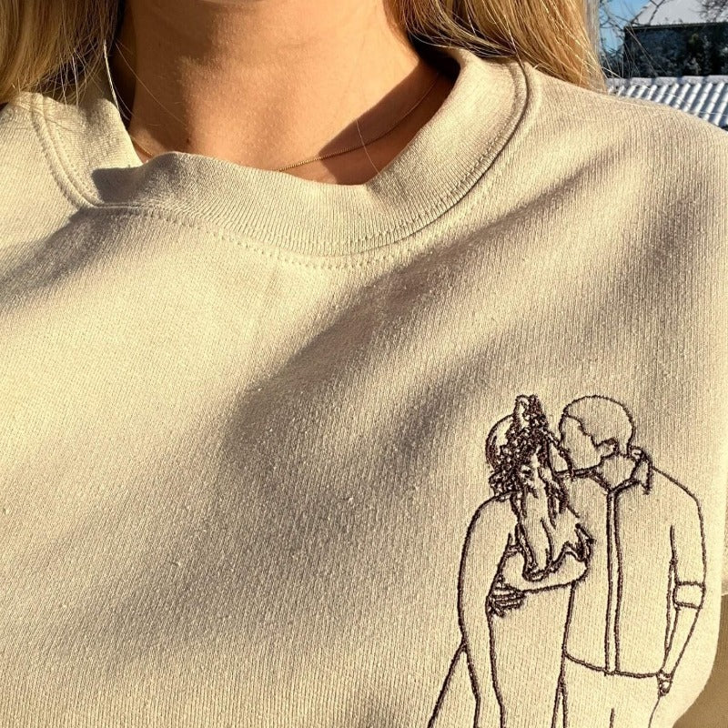 パーソナライズされた刺繍のアウトライン写真スウェットシャツ