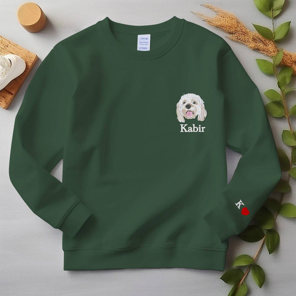 写真からカスタム刺繍された犬のスウェットシャツ、名前付きのパーソナライズされた猫の顔Tシャツ、ペットの写真を使用した刺繍された漫画のペットのスウェットシャツ