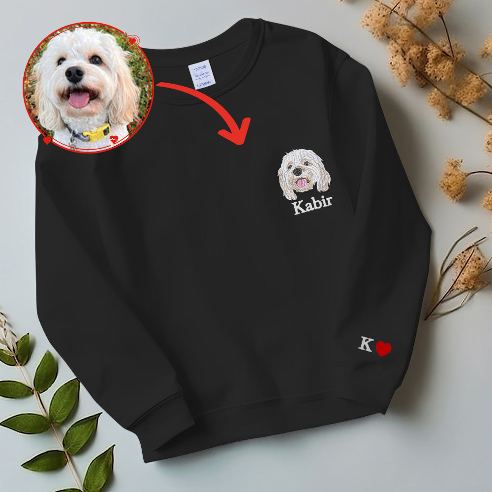写真からカスタム刺繍された犬のスウェットシャツ、名前付きのパーソナライズされた猫の顔Tシャツ、ペットの写真を使用した刺繍された漫画のペットのスウェットシャツ