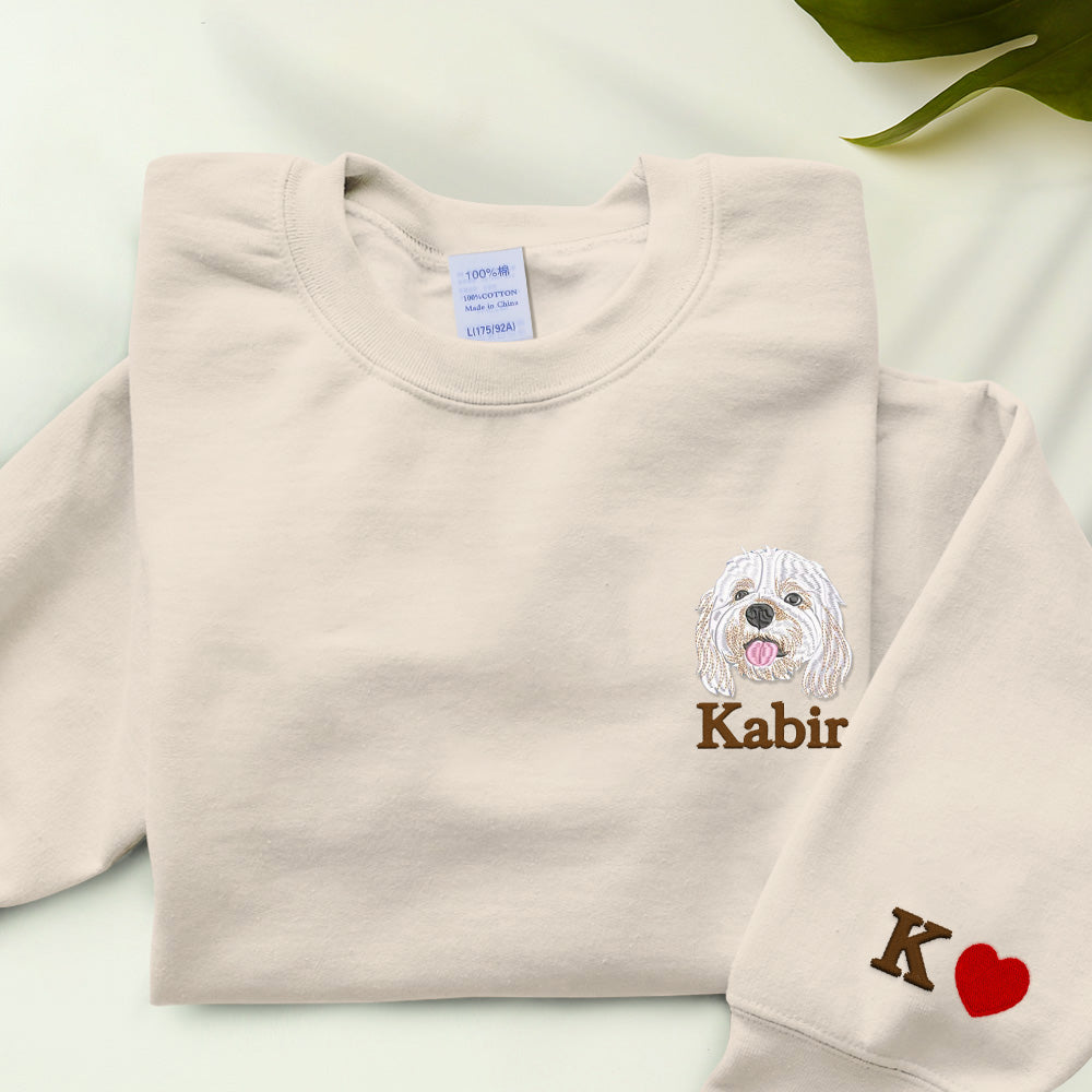 写真からカスタム刺繍された犬のスウェットシャツ、名前付きのパーソナライズされた猫の顔Tシャツ、ペットの写真を使用した刺繍された漫画のペットのスウェットシャツ