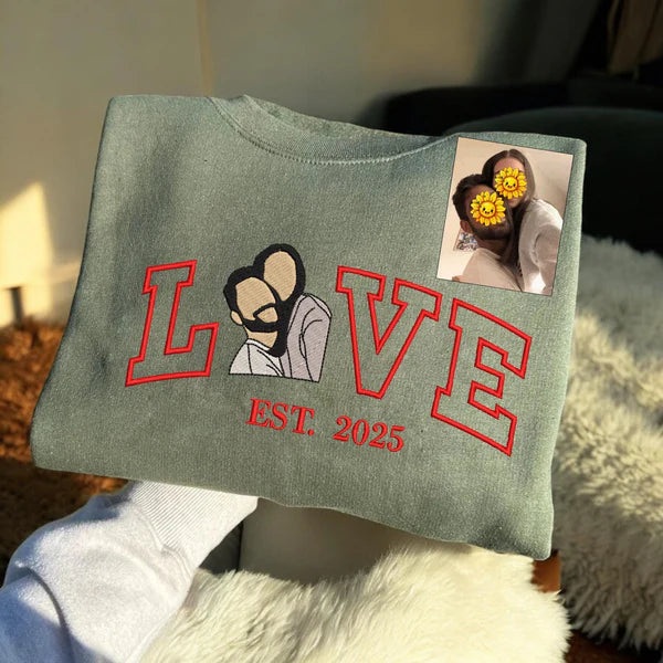 💏 オリジナル写真刺繍スウェットシャツ - 記念日の贈り物に最適