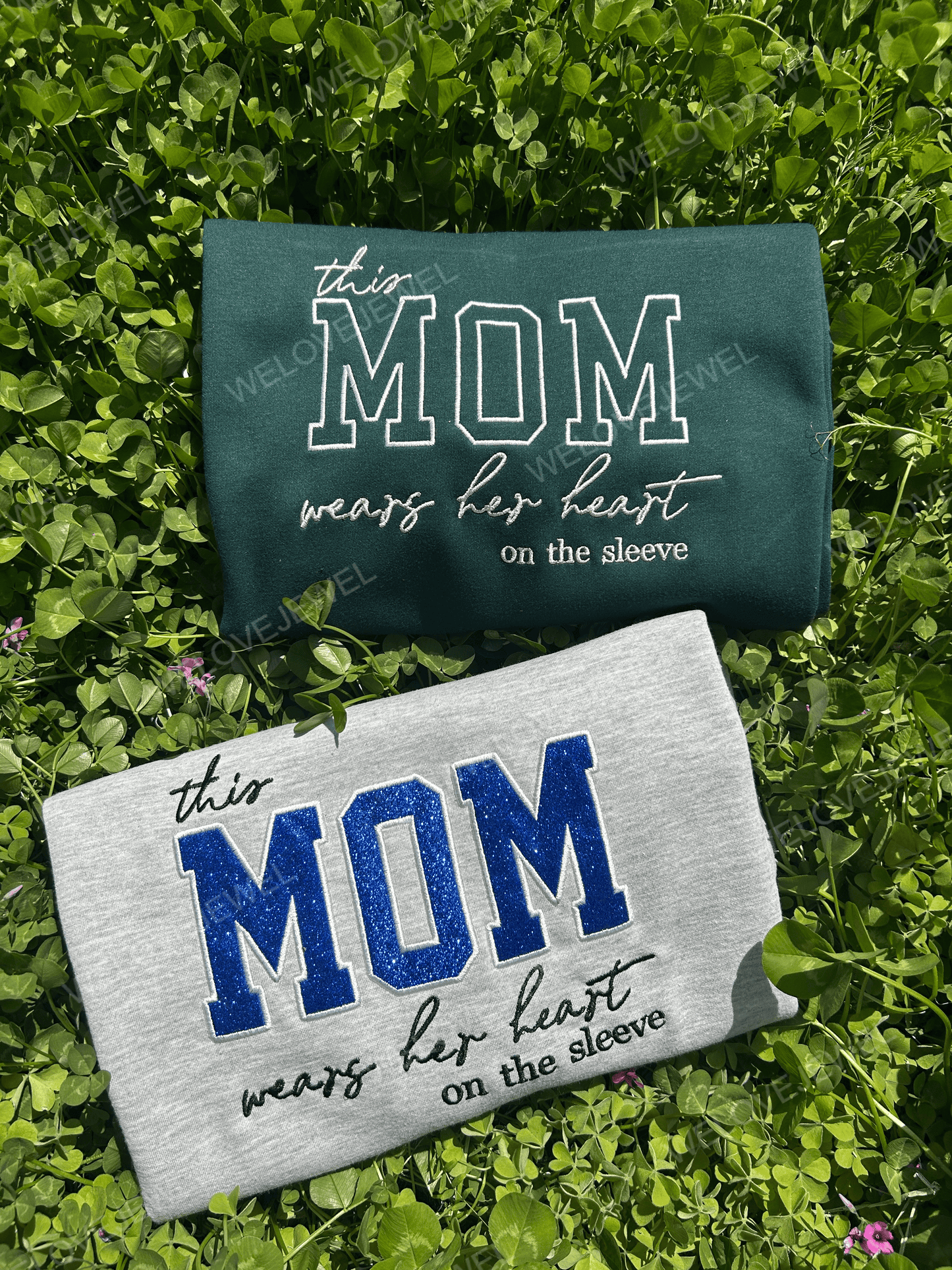 母の愛を袖に刺繍 - カスタム刺繍Tシャツ&クルーネックパーカー 母の日ギフト