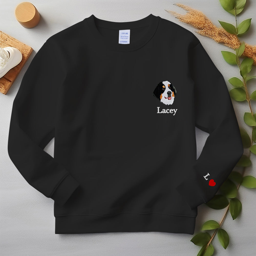 ペットの刺繍入りスウェットシャツ。ユニセックスのペットの刺繍Tシャツ。ペットのポートレートを刺繍した服。カスタムペットスウェットシャツ。犬の散歩プレゼント