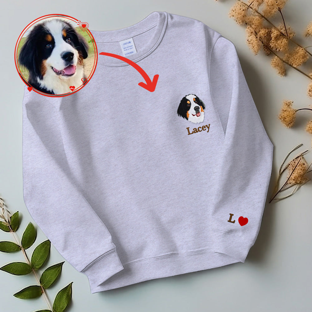 ペットの刺繍入りスウェットシャツ。ユニセックスのペットの刺繍Tシャツ。ペットのポートレートを刺繍した服。カスタムペットスウェットシャツ。犬の散歩プレゼント