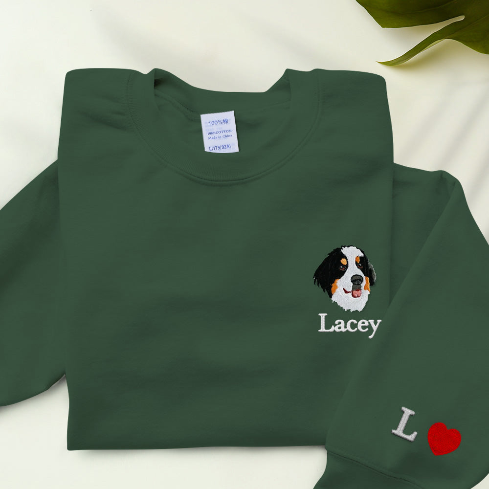 ペットの刺繍入りスウェットシャツ。ユニセックスのペットの刺繍Tシャツ。ペットのポートレートを刺繍した服。カスタムペットスウェットシャツ。犬の散歩プレゼント