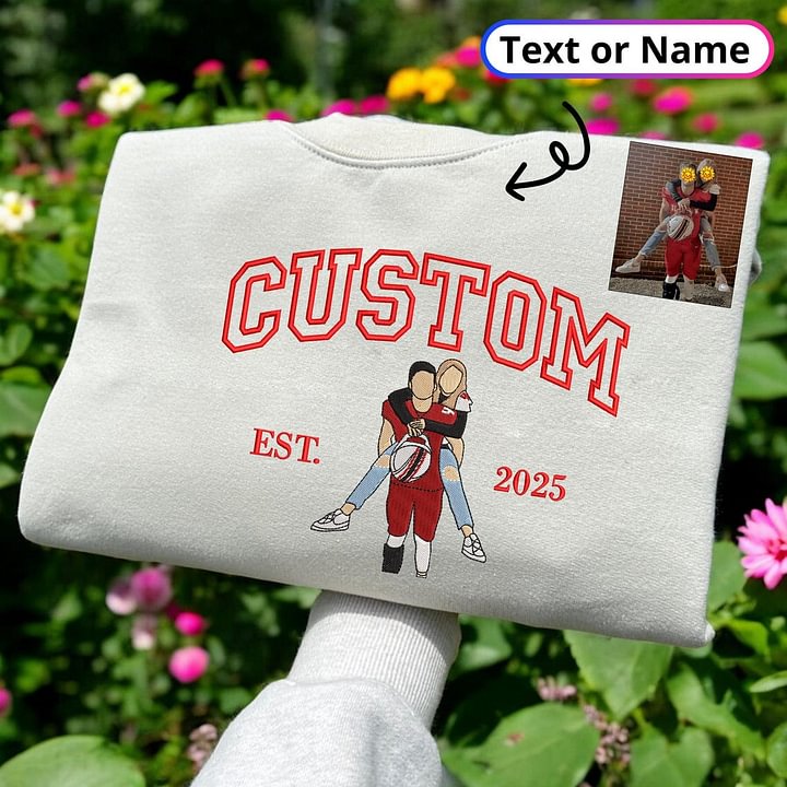 カップル写真刺繍フーディー | パーソナライズされた彼と彼女のスウェットシャツ | カップル向け記念日ギフト