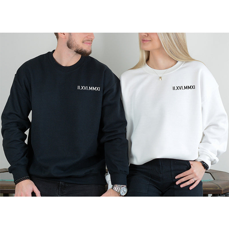 パーソナライズされたローマ数字の刺繍入りスウェットシャツ