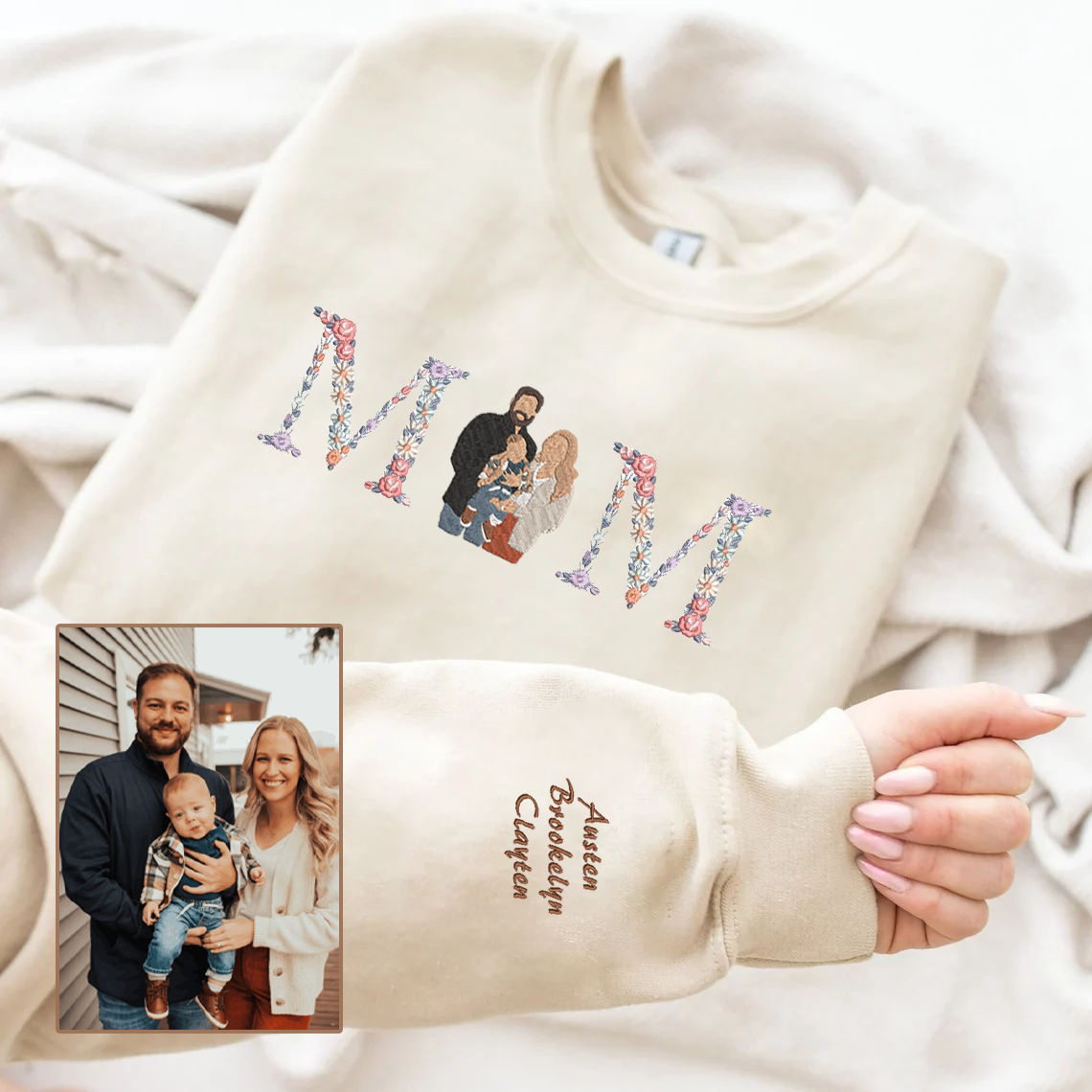 母の日限定|家族写真を刺繍できるオリジナルパーカー/Tシャツ