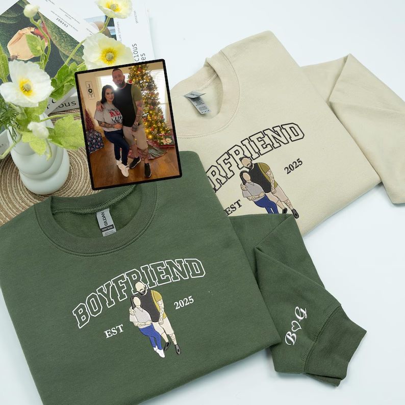 カップル写真刺繍フーディー、パーソナライズされた彼と彼女のスウェットシャツ