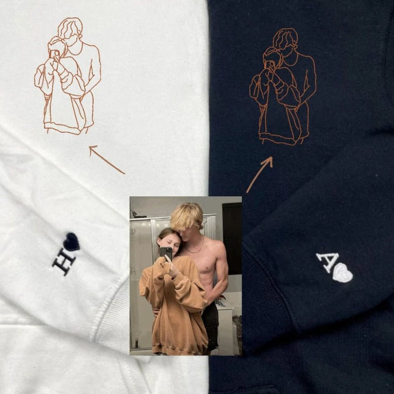 パーソナライズされた刺繍のアウトライン写真スウェットシャツ