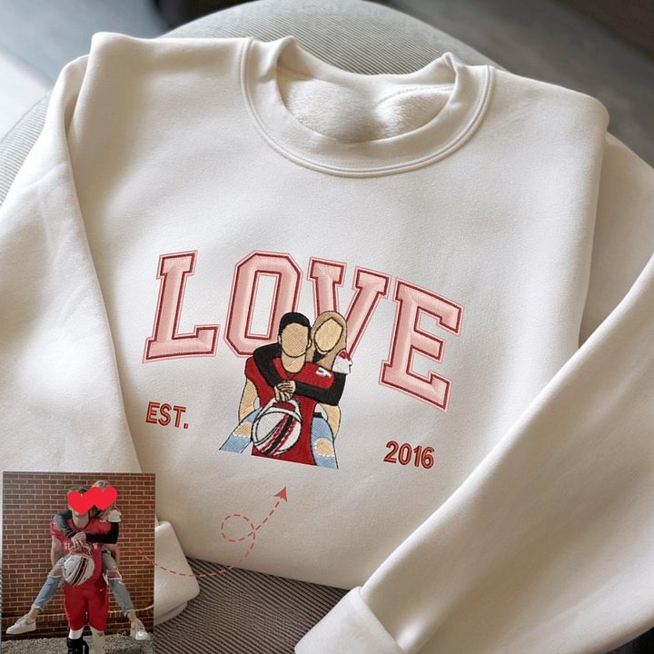 カップル写真刺繍フーディー | パーソナライズされた彼と彼女のスウェットシャツ | カップル向け記念日ギフト