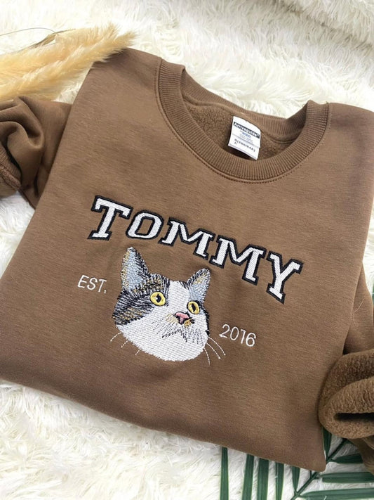 ペット写真パーカーペット愛好家のためのカスタム猫の顔刺繍スウェットシャツ