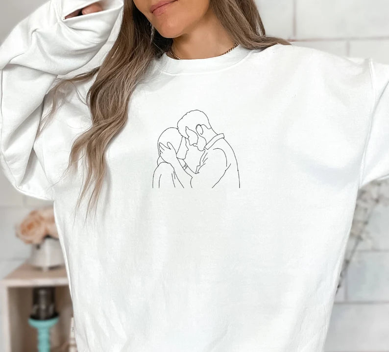 Custom Embroidered Portrait from Photo Sweatshirts, Couple Sweatshirts, Couple Portraits, Custom Photo Hoodies, Personalized Gifts for Couples