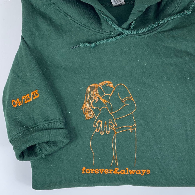 カスタムスパイシー刺繍スウェットシャツ、ラインアートフォトスウェットシャツ付きパーソナライズ刺繍スパイシーパーカー、彼へのバレンタインギフト