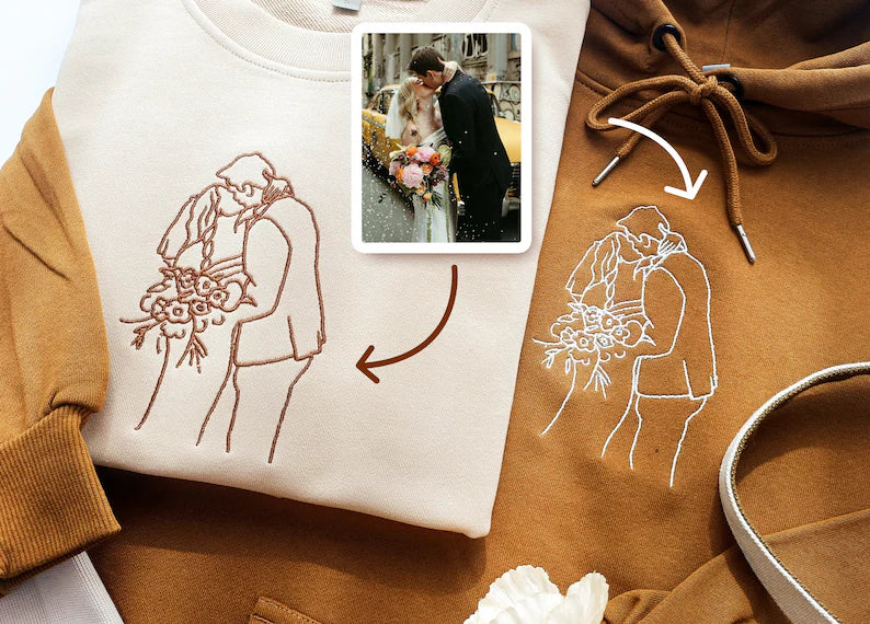 Custom Embroidered Portrait from Photo Sweatshirts, Couple Sweatshirts, Couple Portraits, Custom Photo Hoodies, Personalized Gifts for Couples