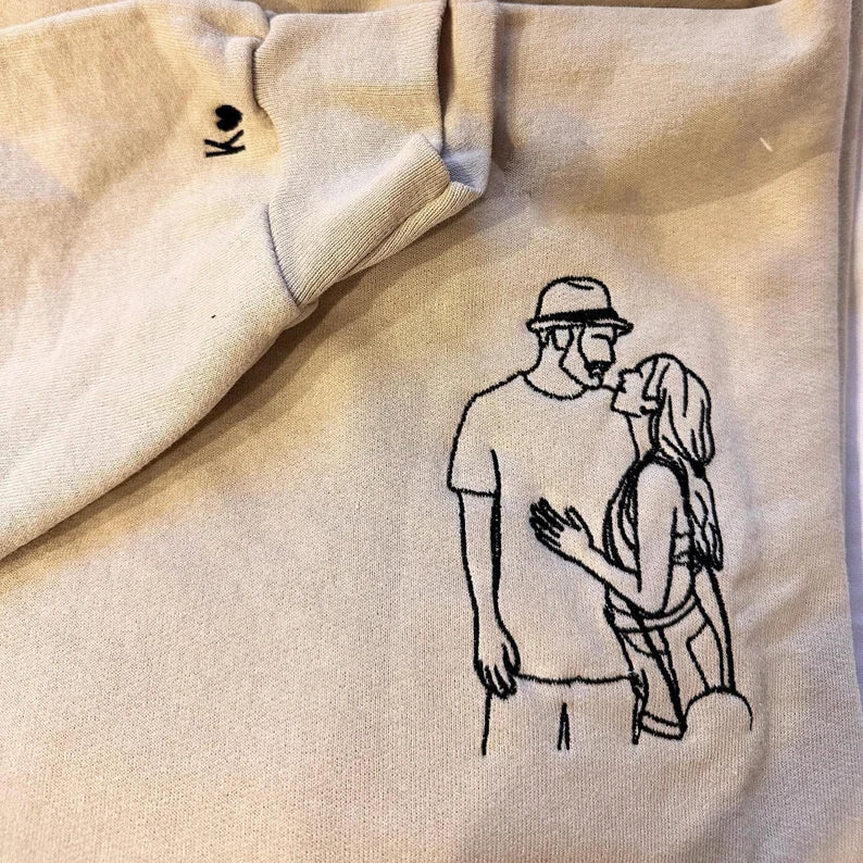 Custom Embroidered Portrait from Photo Sweatshirts, Couple Sweatshirts, Couple Portraits, Custom Photo Hoodies, Personalized Gifts for Couples