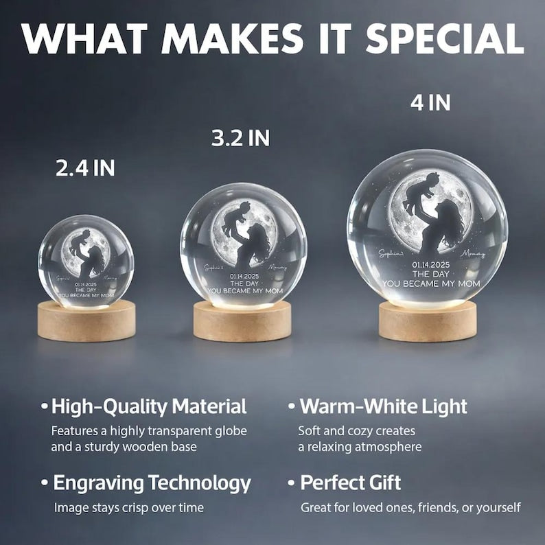 👩あなたがママになった日- パーソナライズされたクリスタルボールLEDナイトライト - 母の日ギフト