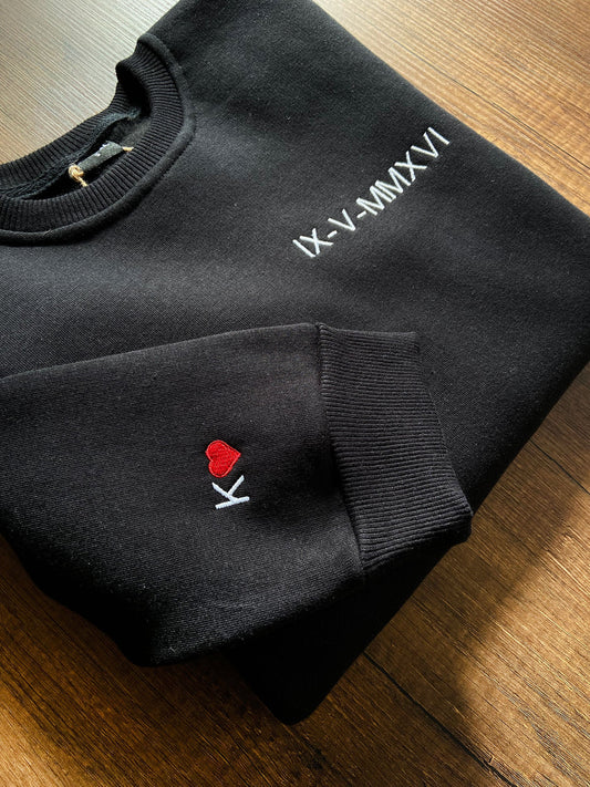 ローマ数字パーカー、カップル スウェットシャツ、パーソナライズされた刺繍スウェットシャツ、刺繍スウェットシャツ、カップル ラブ カスタム スウェットシャツ
