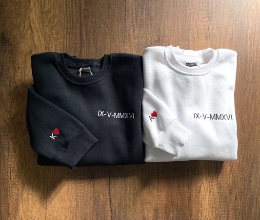 ローマ数字パーカー、カップル スウェットシャツ、パーソナライズされた刺繍スウェットシャツ、刺繍スウェットシャツ、カップル ラブ カスタム スウェットシャツ