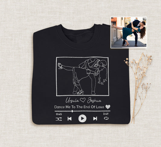 歌付きカスタム刺繍ポートレートスウェットシャツ、刺繍アウトライン写真スウェットシャツ、パーソナライズされたカップルパーカー、写真からのポートレート