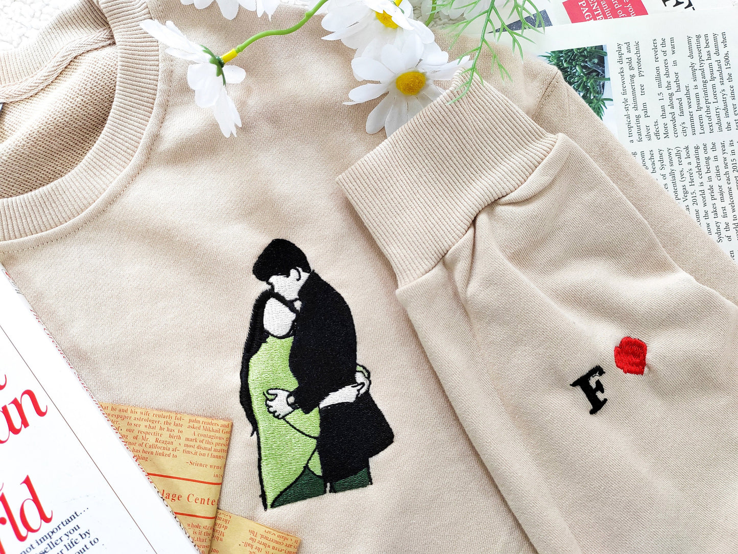 Custom Personalized Photo Portrait Embroidery Sweatshirt, Couple Hoodies, Line Art Photo Sweatshirt, Gift for Her