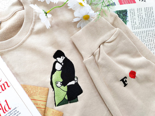 カスタムパーソナライズされた写真ポートレート刺繍スウェットシャツ、カップルパーカー、ラインアート写真スウェットシャツ、彼女へのギフト