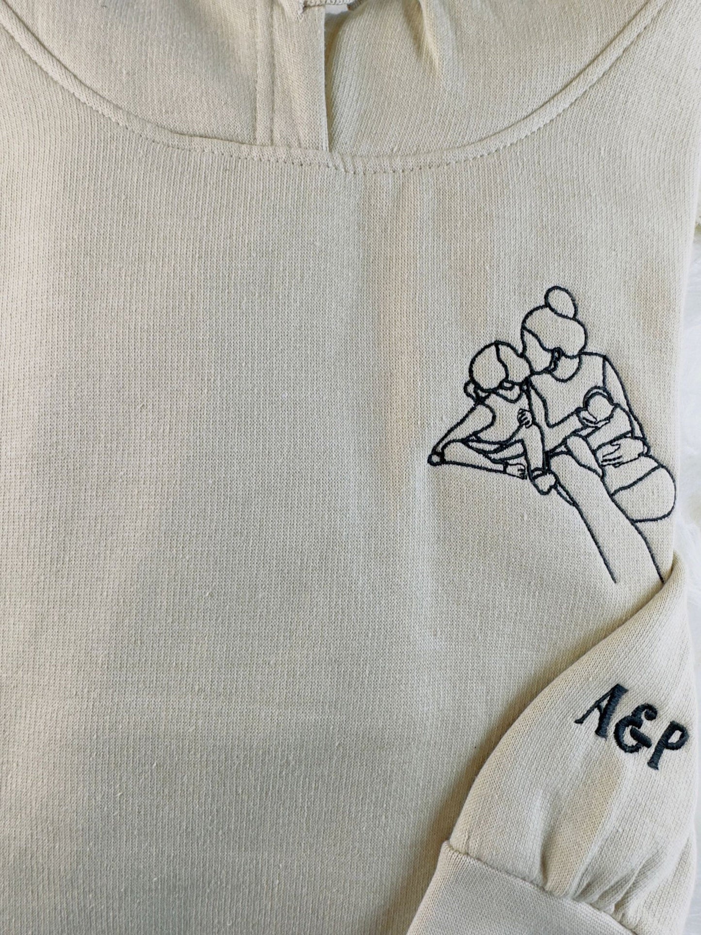 Custom Photo Embroidered Hoodie, Personalized Couple Sketch Unisex Hoodie from Photo, 1st Anniversary Special Date Initial Matching Jumper