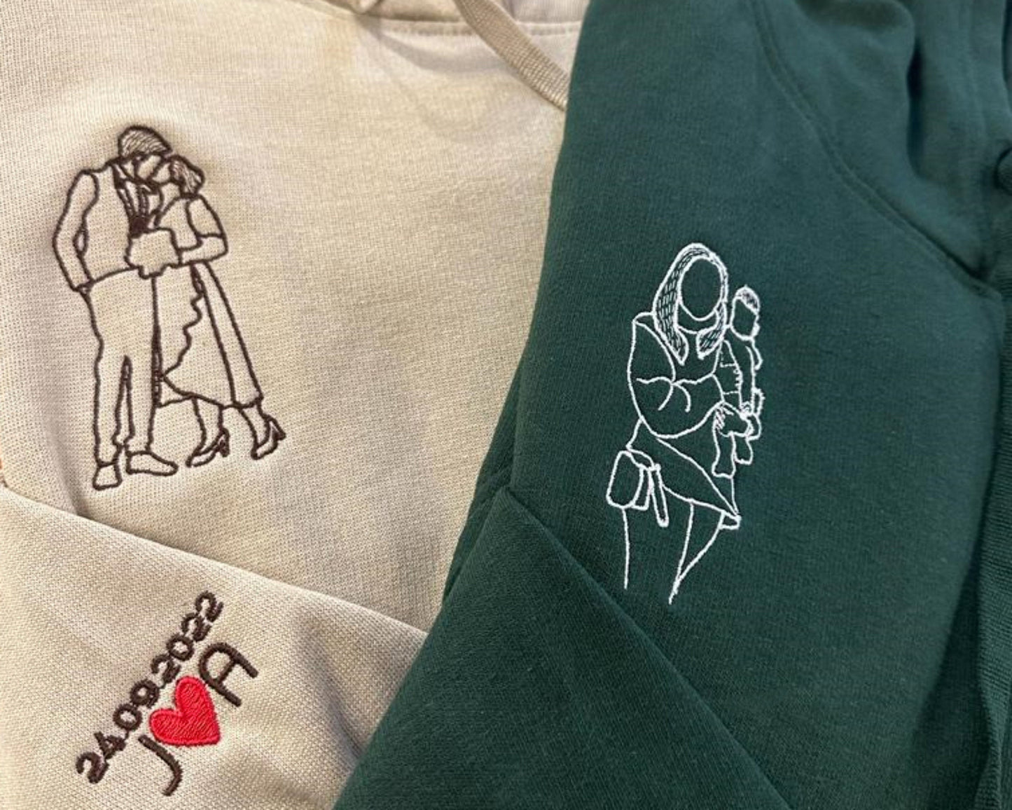 Custom Photo Embroidered Hoodie, Personalized Couple Sketch Unisex Hoodie from Photo, 1st Anniversary Special Date Initial Matching Jumper
