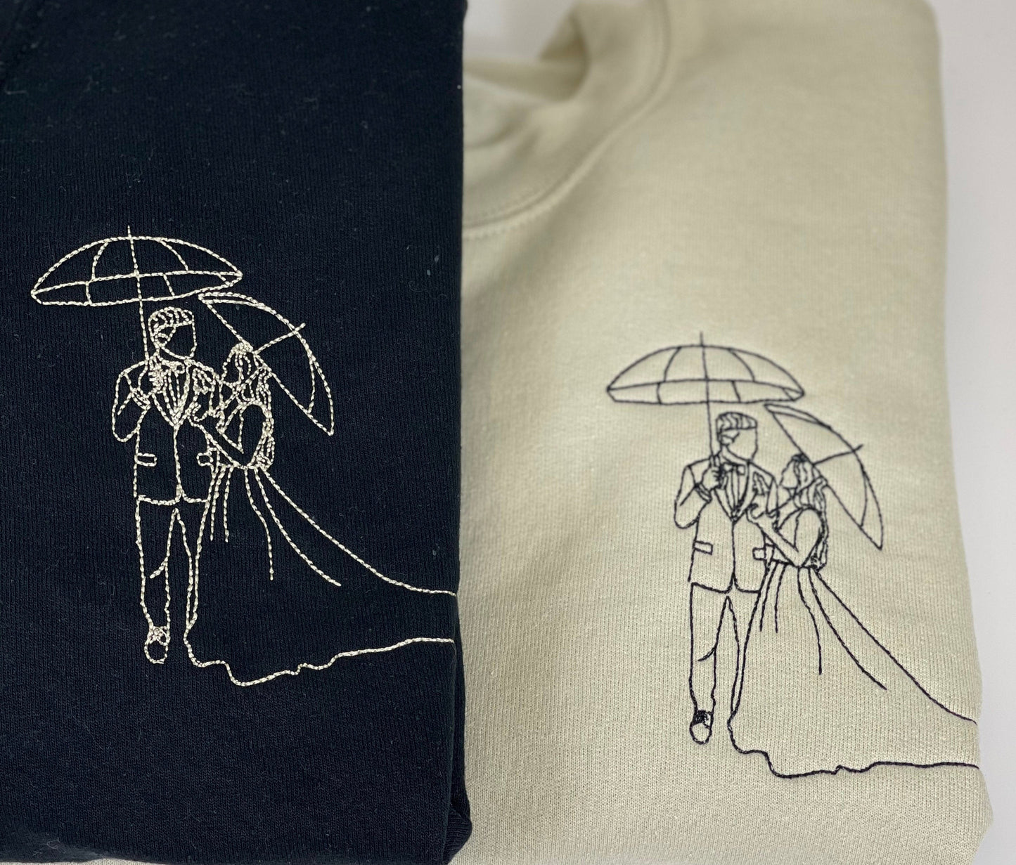 カスタム刺繍スウェットシャツの概要写真、カップルへのバレンタインデートギフト、写真からパーソナライズされたポートレートTシャツカップルパーカーを彼に彼女に