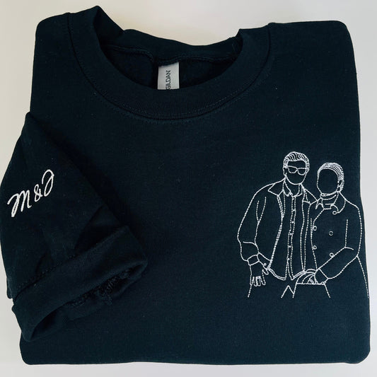 カスタム刺繍スウェットシャツの概要写真、カップルへのバレンタインデートギフト、写真からパーソナライズされたポートレートTシャツカップルパーカーを彼に彼女に