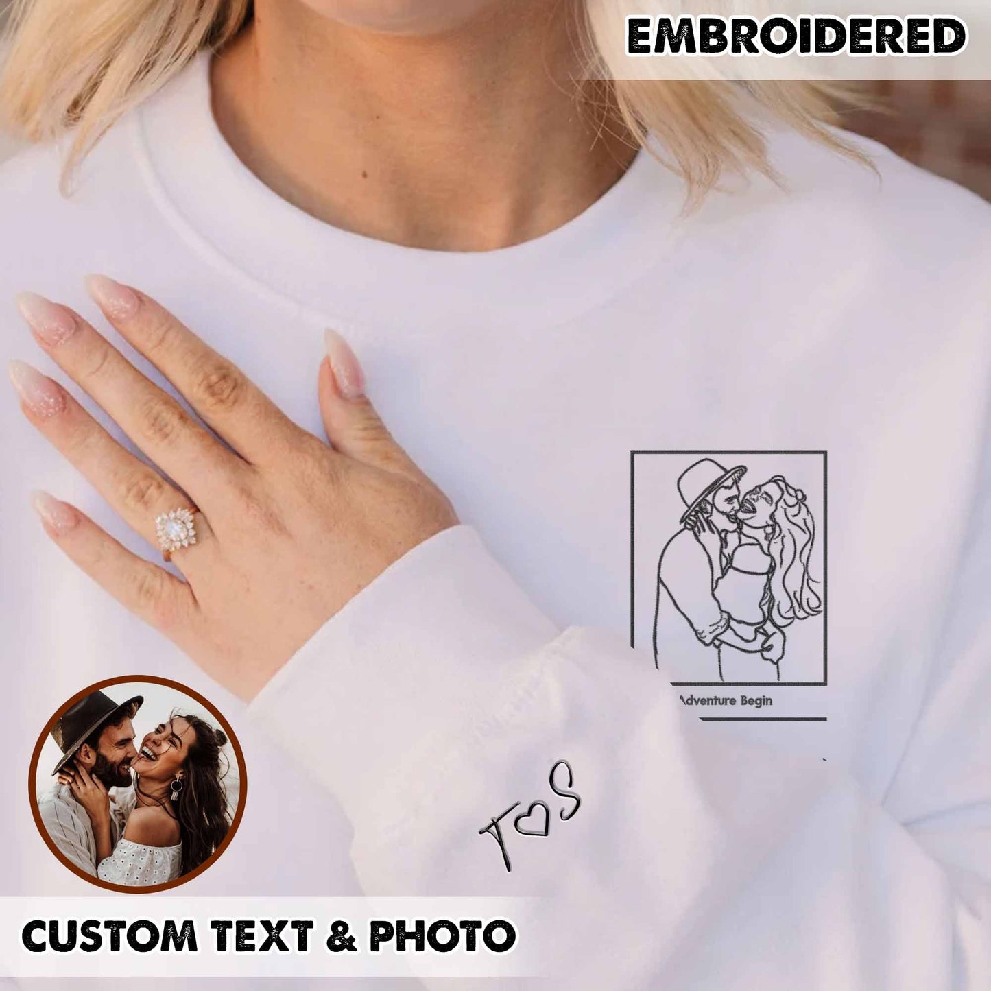 Custom Embroidered Portrait from Photo Sweatshirt, Custom Embroidered Couple Sweatshirt, Custom Couple Sweatshirt, Gifts for Him, Gifts for Her