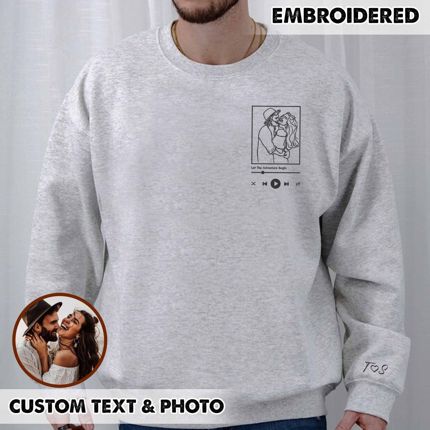 Custom Embroidered Portrait from Photo Sweatshirt, Custom Embroidered Couple Sweatshirt, Custom Couple Sweatshirt, Gifts for Him, Gifts for Her