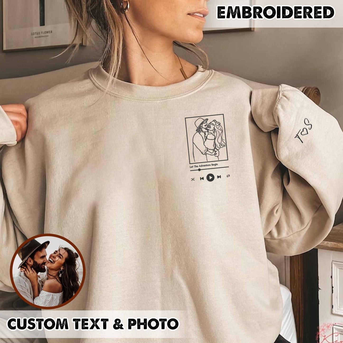 Custom Embroidered Portrait from Photo Sweatshirt, Custom Embroidered Couple Sweatshirt, Custom Couple Sweatshirt, Gifts for Him, Gifts for Her